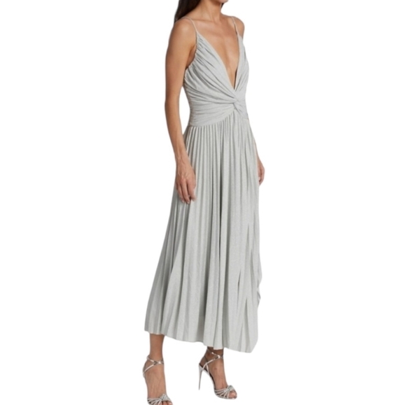 Halston Jody Pleated Midi Dress in Silver, Size 6, NWT - Picture 3 of 16